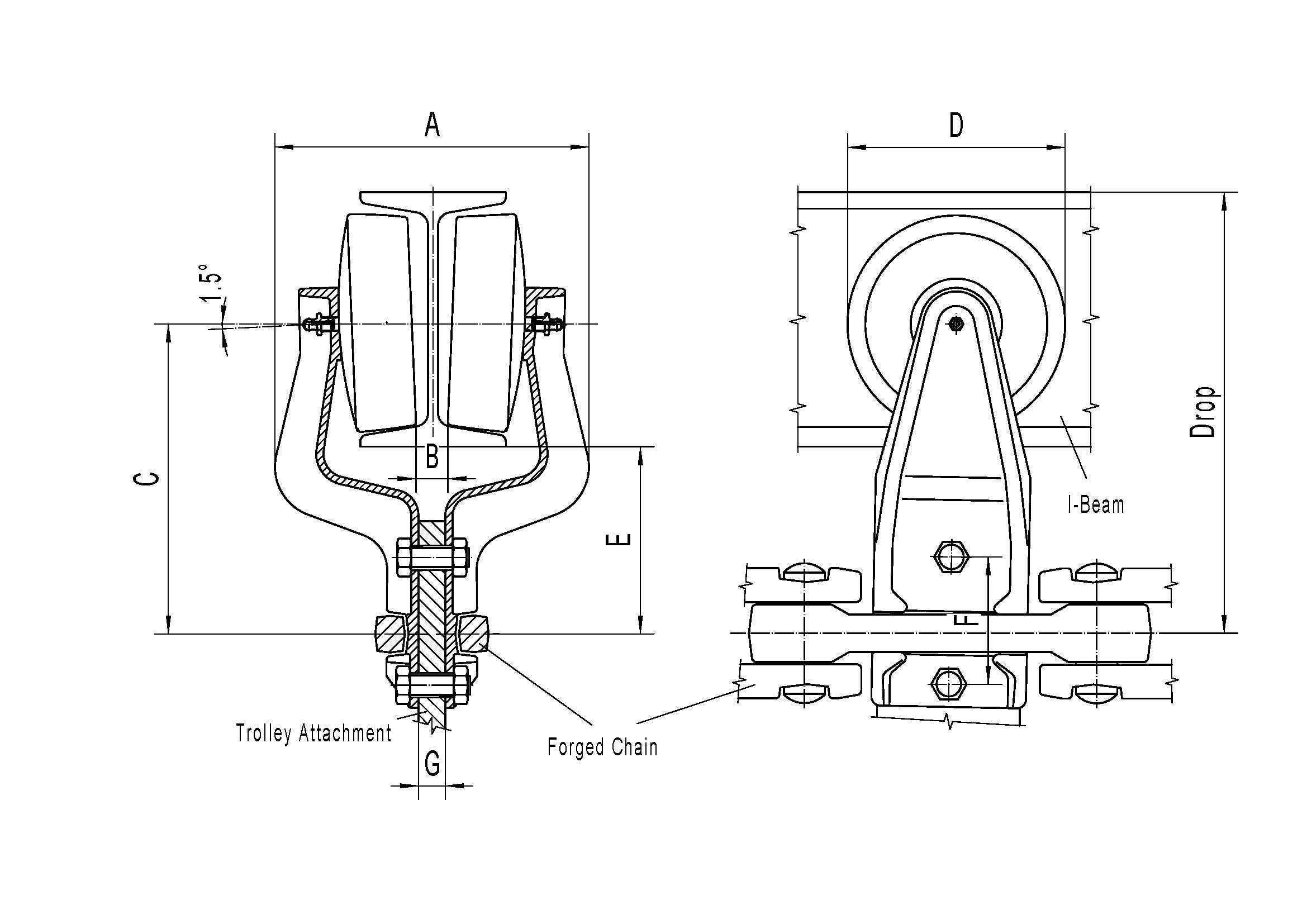 4 inch I-Beam Overhead Trollley